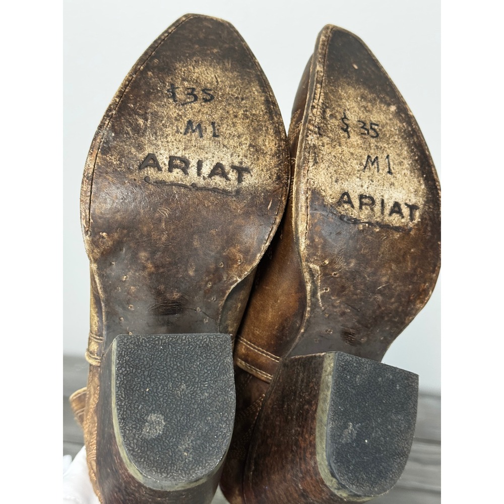 Ariat Dixon Distressed Weathered Brown Leather Western Ankle Boots Size 10 - Picture 5 of 10